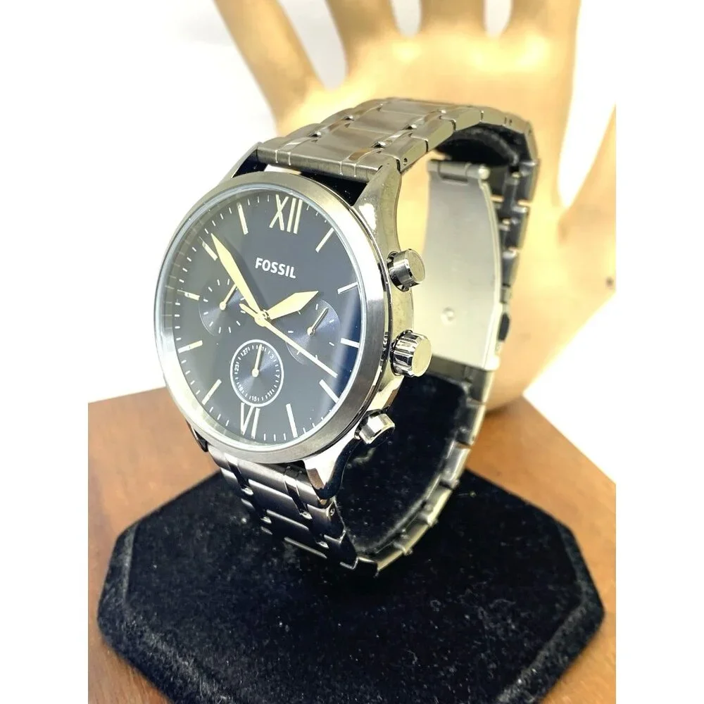Fossil Men's Watch BQ2401 Quartz Blue Dial Gunmetal Stainless Steel 44mm